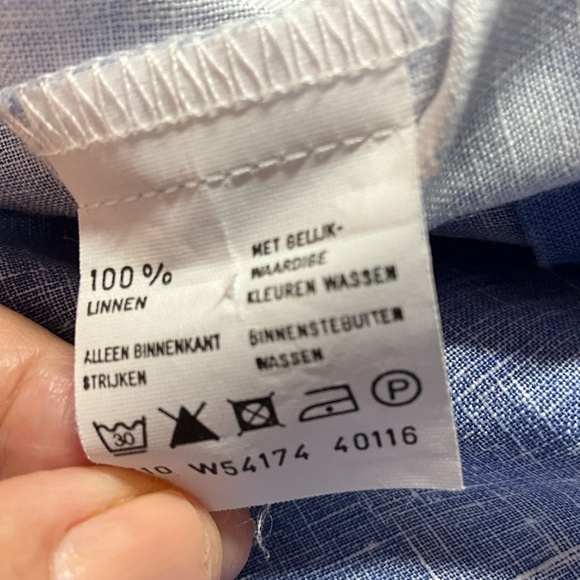 WITTEVEEN 100% Linen Hombre Long Sleeve Tunic Split Vee Roll Tab Sleeves Sz 12 - Picture 9 of 10